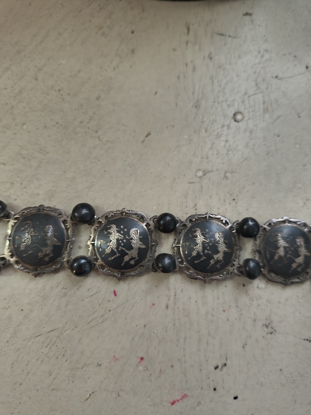 Vintage Siam Sterling Silver Niello Panel Bracelet SB Maker Mark Thai Dancers - Picture 5 of 9
